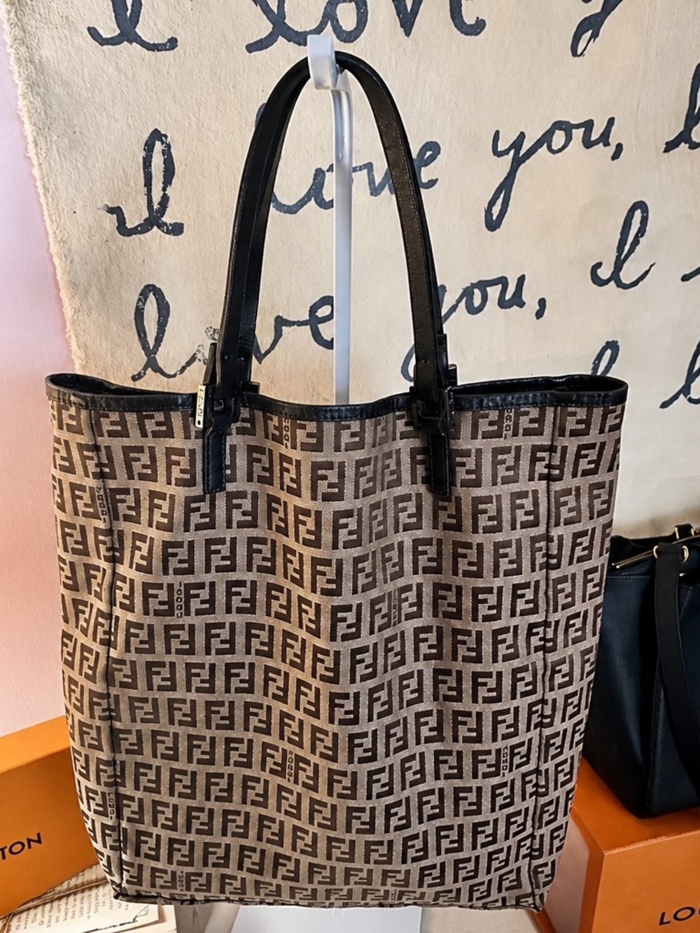 Vintage Fendi Zucca Print Tote Bag Brown Canvas Shoulder Bag